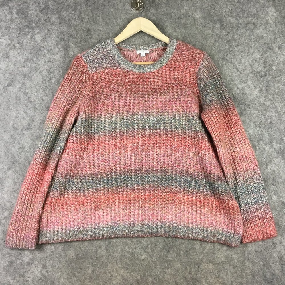 J Jill Sweater MP Thick Knit Ombre Stripes Red Gray Wool Blend Career Casual